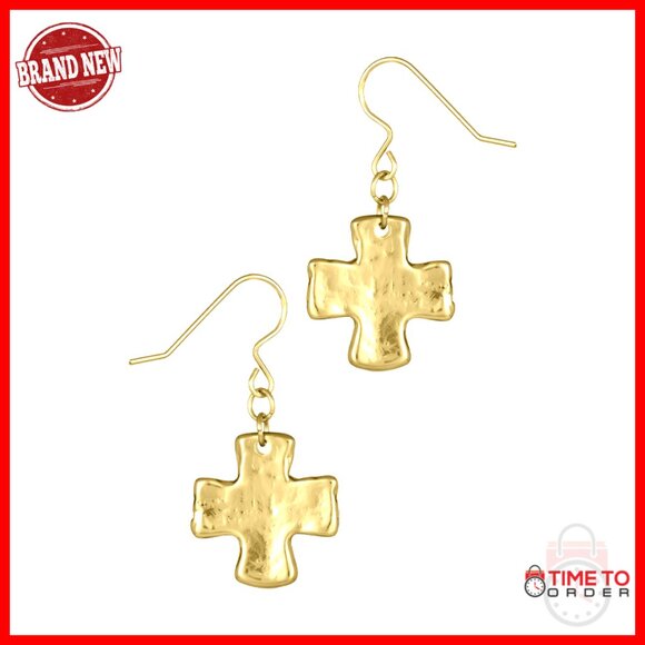Chunky Cross Drop Earrings Gold PVD Coated Waterproof Hypoallergenic Elegant